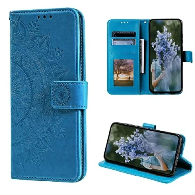 Abbildung von CoverKingz Handy Cover kompatibel mit iPhone 14 Plus Handyschutz Kartenfach Klapphülle Bookcase Hülle aufklappbar Motiv Mandala Blau