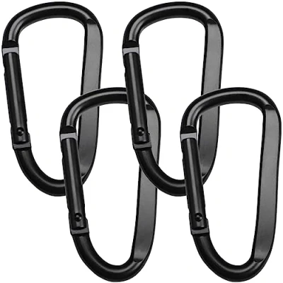 Abbildung von 4 Stück Schraubkarabiner 6,7cm,Karabiner Set,Karabiner Haken D Clip,Karabiner Alu,Karabiener,Karabinerhaken Aluminium,Materialkarabiner,Belastbarkeit Karabinerhaken mit Schlüsselanhänger Schwarz