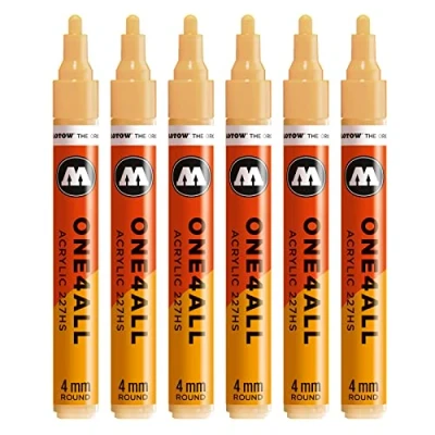Abbildung von Molotow One4All 227HS Acryl Marker (4,0 mm Strichstärke, hochdeckend und permanent, UV beständig, für fast alle Untergründe) 6 Stück Farbe 009 saharabeige hell