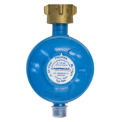 Abbildung von Campingaz Gasdruck Regler 50 mbar 1kg/h, für Anschluss eines Gasgeräts (Gasgrill, etc) an eine Gasflasche (5kg und 11 kg)