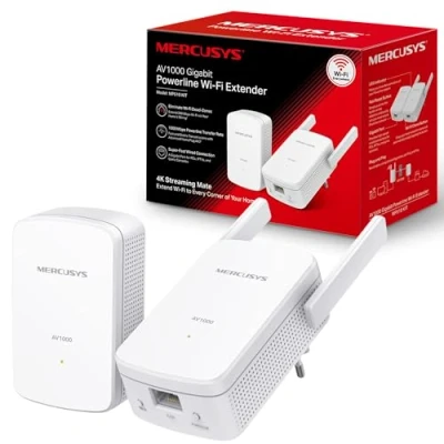 Abbildung von Mercusys AV1000 Gigabit Powerline Starter Kit, Data Transfer Speed Up to 1000 Mbps, Eliminate WiFi Dead Zones,with Extend 300 Mbps WiFi, No Configuration Required (MP510 KIT), White