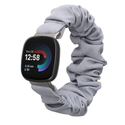Abbildung von kwmobile Ersatz Armband kompatibel mit Fitbit Versa 4 / Sense 2 3 Smartwatch Scrunchie Haargummi Design Blaugrau Innenmaße 14 19 cm