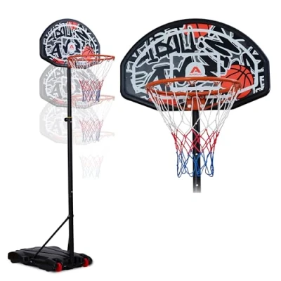 Abbildung von Basketballkorb mit Ständer. Rollen verstellbare Korbhöhe