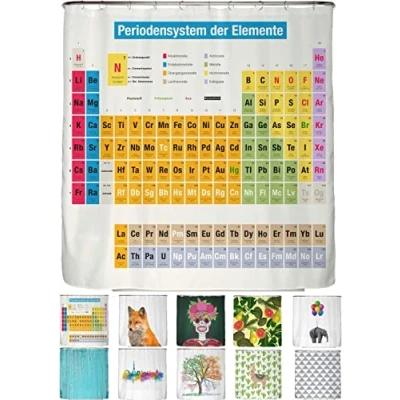 Abbildung von arteneur® Periodensystem Deutsch Anti Schimmel Duschvorhang 200 x Recycelt mit Öko Tex Standard 100 Beschwerter Saum, Blickdicht, Wasserdicht, Waschbar, 12 Ringe &amp; E Book
