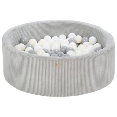 Abbildung von Bällebad Bällepool Bällebecken Spielbecken Kordsamt Bezug 200 Bälle rund ⌀90 cm (Farbe des Pools/der Bälle: grau/weiß, grau, gelb (pastell))