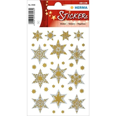 Abbildung von HERMA 3948 Aufkleber Sterne Gold Silber, 13 Stück, Stern Sticker aus Hologramm Folie, Weihnachtssticker Sternaufkleber für Weihnachten Geschenke Adventskalender Dekoration Kinder Belohnung DIY Basteln