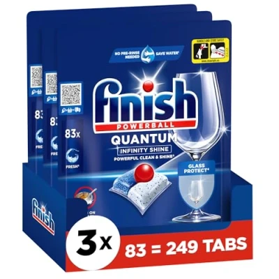 Abbildung von Finish Quantum Infinity Shine Spülmaschinentabs kraftvolle Reinigung, Fettlösekraft und Glanz 249 Caps (3x83 Caps)
