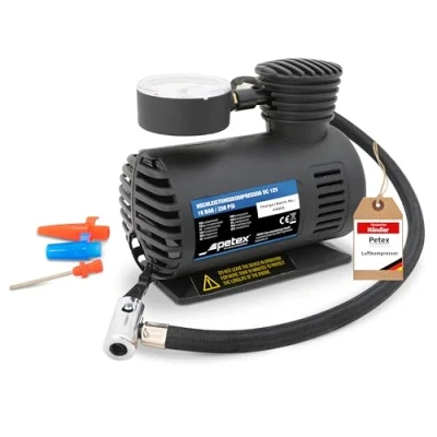 Abbildung von Petex 445110 Luftkompressor 12V, 18 bar, inklusive 3 Teilig Adapterset