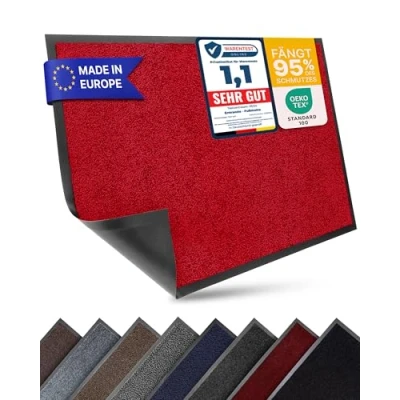 Abbildung von Entrando Fußmatte für innen und außen, waschbar, robust, rutschfest, saugfähig Eingangsbereich, Flur, Büro (90x150 cm, Rot)