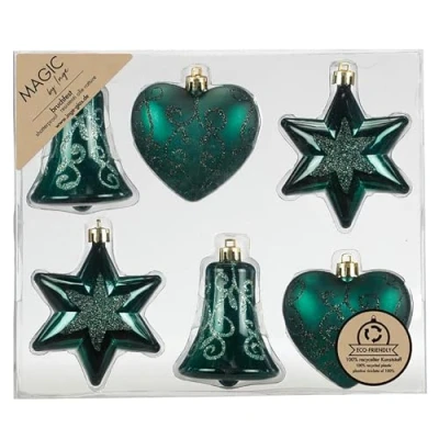 Abbildung von MAGIC by Inge Weihnachtsbaumkugel, Christbaumschmuck Formen Mix 9cm Kunststoff 6er Set Noble Green