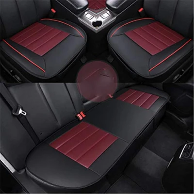 Abbildung von Weich Sitzauflagen Auto Autositzberzüge Sitzkissen für Vordersitze mit PU Leder (Schwarz rot,Dreiteiliger Anzug)