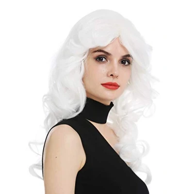 Abbildung von WIG ME UP WL 3010 1001 Perücke Damenperücke Scheitel Tolle toupiert voluminös Locken gelockt weiß Cosplay Diva 80er Vamp