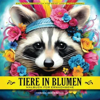 Abbildung von Tiere in Blumen Malbuch fur Erwachsene Entspannungsbuch für Geist und Stressabbau: Herzen der Welt Entdecken Sie 50 wunderschöne Tierporträts die Ruhe im Blühen Natur
