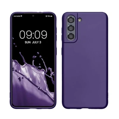 Abbildung von kwmobile Case kompatibel mit Samsung Galaxy S21 Hülle Schutzhülle aus Silikon metallisch schimmernd Handyhülle Metallic Blauviolett