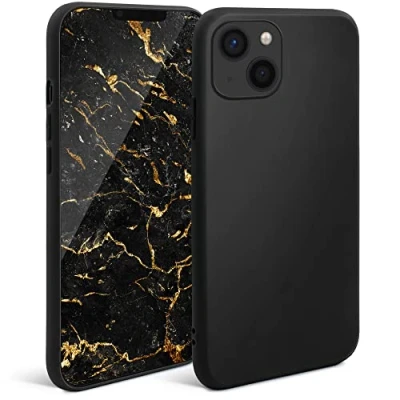 Abbildung von Moozy Minimalist Series Silikon Hülle für iPhone 13, Schwarz Mattes Finish, Dünne, Leichte, Weiche TPU Handyhülle Schutzhülle Case Cover