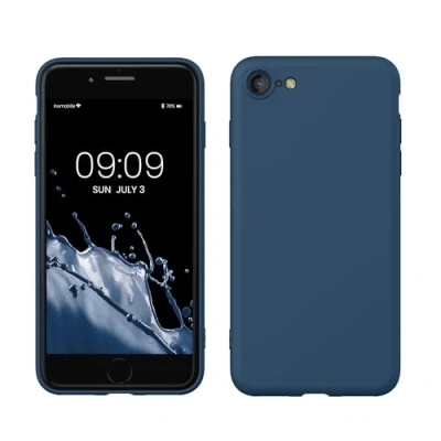 Abbildung von kwmobile Hülle kompatibel mit Apple iPhone SE (2022) / (2020) 8 7 gummierte TPU Silikon Handyhülle Schutzhülle für kabelloses Laden Case in Marineblau