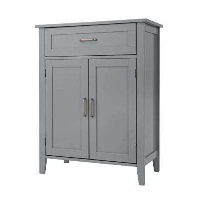 Abbildung von Teamson Home Mercer Holz Badezimmermöbel Boden Aufbewahrungsschrank Schublade &amp; Verstellbare Regale Grau EHF F0018