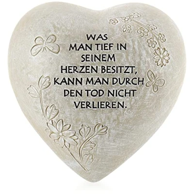 Abbildung von com four® Grab Dekoration in Herz Form wetterfester Grabschmuck mit Schmetterlingen verzierter Trauerstein Gedenkspruch Gedenkstein Aufschrift