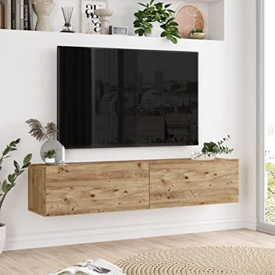 Abbildung von [en.casa] TV Hängeboard Lapinlahti Lowboard Hängeschrank 140 cm Board Fernsehtisch Wandregal hängend Eiche rustikal