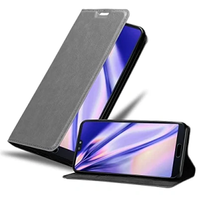 Abbildung von Cadorabo Hülle kompatibel mit Huawei P20 aus Premium Kunst Leder Flip Klappbare Stoßfeste Magnetische [Standfunktion] [Kartenfächern] Cover für Tasche in Grau