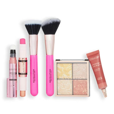 Abbildung von Makeup Revolution Blush &amp; Glow Geschenkset Flüssige Rouge, Highlighter 2 Pinsel inklusive