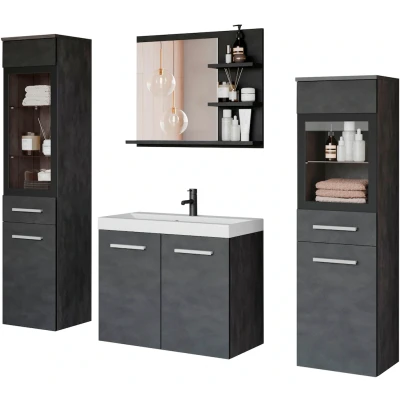 Abbildung von welltime Badmöbel Set &quot;ARONA&quot;, (Komplett Set, 4 St., mit Waschbecken), Waschtisch inkl. Waschbecken, Badschrank, Hochschrank, Spiegel