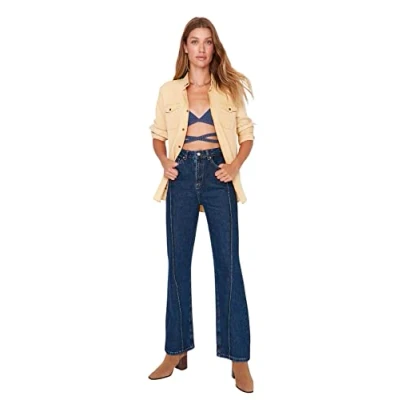Abbildung von TRENDYOL Damen Dark Blue Recycle the Wide Leg of High Waist 90 Jeans, Dunkelblau, 34 EU