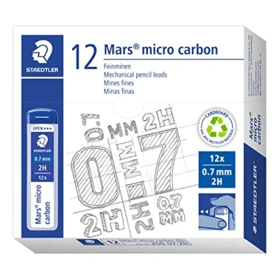 Abbildung von STAEDTLER 250 07 2H Mars Micro Feinminen, Minendurchmesser 0.7 mm, 2H, 12 Stück, graphitgrau