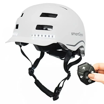 Abbildung von smartGyro Smart Helmet PRO mit automatischem Bremslicht, Blinkern, Lautsprechern, Bluetooth, Größe L, EPS + PC, Batterie, Frontvisier, LEDs vorne und hinten, weiße Farbe