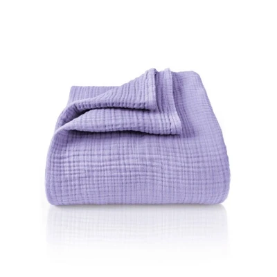 Abbildung von LAYNENBURG Premium Musselin Tagesdecke 150x200 cm 100% Baumwolle extraweiche, leichte Sommerdecke als Kuscheldecke, Bett Überwurf, Baumwolldecke, Couch Überwurf warme Sofa Decke (Lavendel)