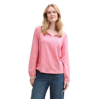 Abbildung von TOM Tailor Vertical Stripe Langarmshirt, Damen, Größe: XL, Bright rose/white
