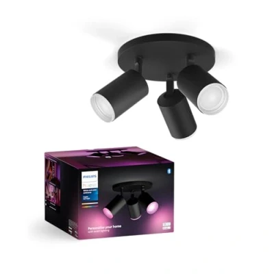 Abbildung von Philips Hue White &amp; Color Ambiance Fugato Spot 3 flg. schwarz 3x350lm, dimmbar, 16 Mio. Farben, steuerbar via App, kompatibel mit Amazon Alexa (Echo, Echo Dot)
