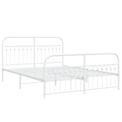 Abbildung von vidaXL Bettgestell, Bettrahmen mit Kopfteil Fußteil, Metallbett Bett Lattenrost, Doppelbett Gästebett Schlafzimmer, Metall Weiß 160x200cm