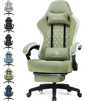 Abbildung von GTPLAYER Gaming Stuhl Ergonomischer Sessel Schreibtischstuhl mit Stoffoberfläche, Federsitzkissen, Verbindungsarmlehnen und Fußstütze Grün