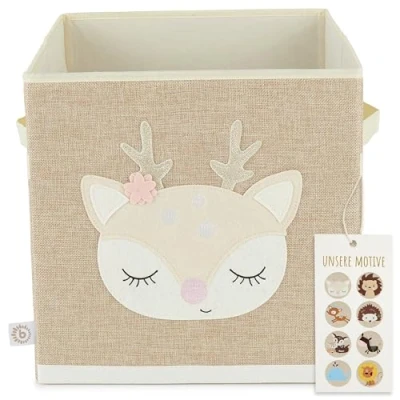 Abbildung von Bieco Aufbewahrungsbox Kinder Reh Ella Motiv ca. 36L faltbar Süße Spielzeug Kiste für Kallax Regal 32x32x32 Boxen Aufbewahrung