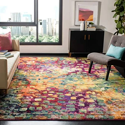 Abbildung von SAFAVIEH Boho Teppich für Wohnzimmer, Esszimmer, Schlafzimmer Monaco Collection, Kurzer Flor, Pink und Multi, 244 X 335 cm