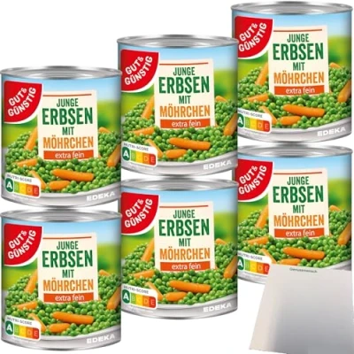 Abbildung von Gut&amp;Günstig Junge Erbsen mit Möhrchen extra fein 6er Pack (6x800g Dose) + usy Block