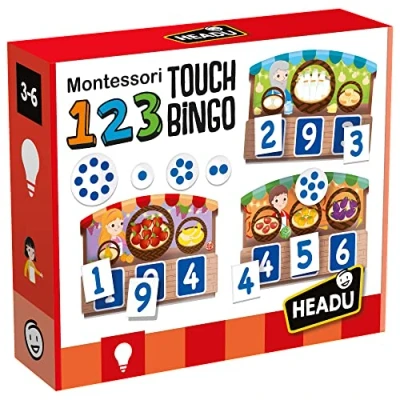 Abbildung von Headu IT21109 Montessori 123 Touch Bingo Lernspiel für Kinder zum Lernen von Zahlen und Mengen, empfohlen Jungen Mädchen im Alter 3 bis 6 Jahren, bunt