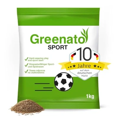 Abbildung von Greenato Rasensamen Sport und Spielrasen Grassamen schnellkeimend, 1 kg, ideal für Neuansaat Rasennachsaat extra robuster Rasen