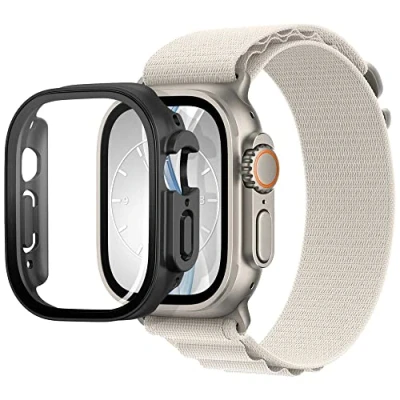 Abbildung von mtb more energy Hülle kompatibel mit Apple Watch Ultra, Ultra 2 Graphit metallic integrierter Displayschutz aus gehärtetem Glas Rundum Schutz Bumper Gehäuse Schutzhülle Tempered Glass