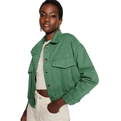 Abbildung von TRENDYOL Damen Regular Basic Plain Webstoff Jacke Coat, Khaki, S