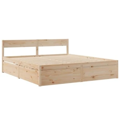Abbildung von vidaXL Massivholzbett, Holzbett Bett mit Schubladen Kopfteil, Bettgestell Bettrahmen Lattenrost, Doppelbett für Schlafzimmer, 200x200cm Kiefer
