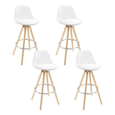 Abbildung von WOLTU Barhocker 4er Set Barstuhl aus Kunstleder Holzgestell mit Lehne + Fußstütze Design Stuhl Küchenstuhl optimal Komfort Weiß, BH45ws 4