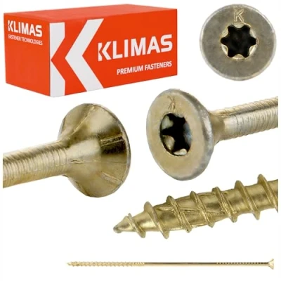 Abbildung von KLIMAS Holzschrauben Torx Spanplattenschrauben Gelb Senkkopfschrauben Terrassenschrauben Universalschrauben Dachkonstruktion Schrauben Set 6x220 mm 100 Stück