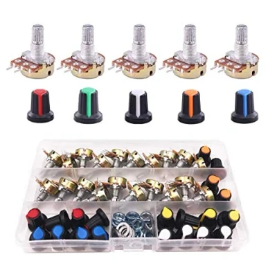 Abbildung von YYWEi Potentiometer Drehpotentiometer Mono Linear B5K B10K B20K B50K B100K B250K 22 Stk Einzelpotentiometer 3 Terminal mit Kappenmuttern und Unterlegscheibe