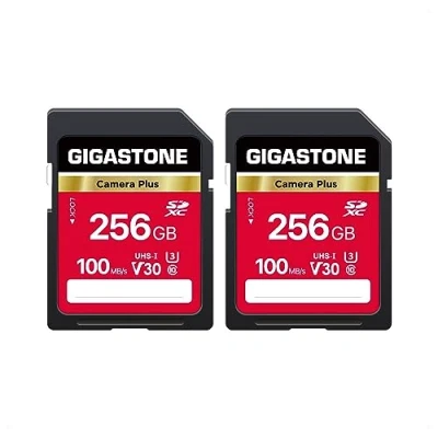 Abbildung von Gigastone Kamera Plus 256GB SDXC Speicherkarte bis zu 100 MB/s für Digitalkameras Canon Sony Nikon Olympus, 4K UHD Videoaufnahmen UHS I U3 V30 Klasse 10, mit 2 Mini Hülle