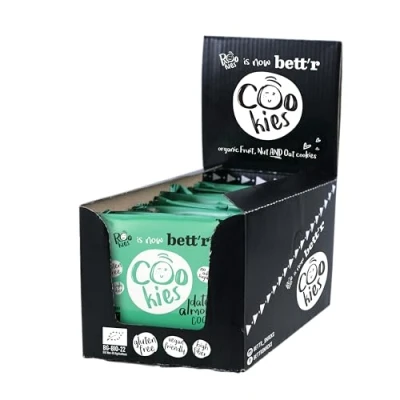 Abbildung von Bett&#039;r Datteln &amp; Mandel Vegan Kekse Einzeln Verpackt 100% Bio, Organisch, Glutenfrei, Ohne Zuckerzusatz 18 x 40g