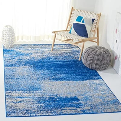 Abbildung von SAFAVIEH Modern Teppich für Wohnzimmer, Esszimmer, Schlafzimmer Adirondack Collection, Kurzer Flor, Silber und Blau, 122 X 183 cm