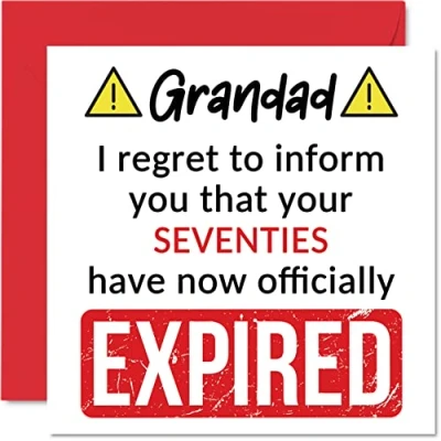 Abbildung von Stuff4 Lustige Geburtstagskarte zum 80. Geburtstag für Großvater Your Seventies Have Expired Karte Opa von Enkelsohn Enkelin, 145 mm x Banter Joke Humor Grußkarten Geschenk
