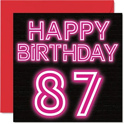 Abbildung von Lustige Geburtstagskarte zum 87. Geburtstag für Männer und Frau Neon Glow Happy Birthday Karte Papa Mama Großvater Opa Oma Onkel Tante, 145 mm x Grußkarten,